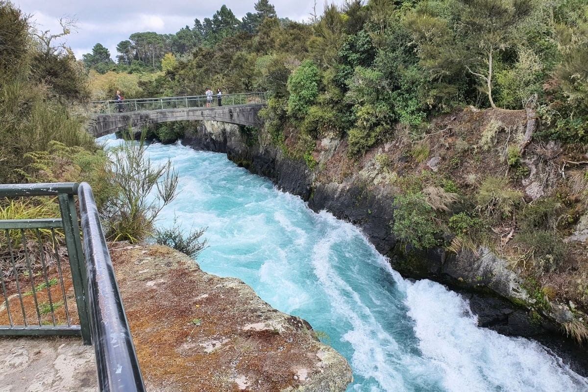 Standing at the small viewing platform with the mighty Huka Falls rushing past