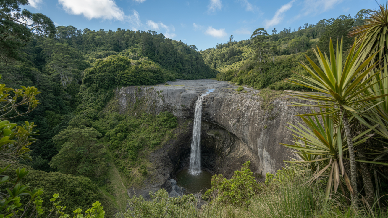 Stunning photograph taken of the Hunua Falls Short Loop walk in Hunua Ranges, New Zealand on a bright sunny day.