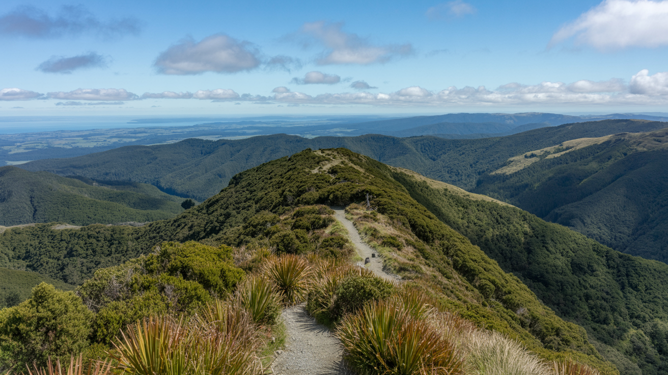 Stunning Photograph taken of the Mt Donald McLean Summit Track walk in Huia, New Zealand on a bright sunny day.