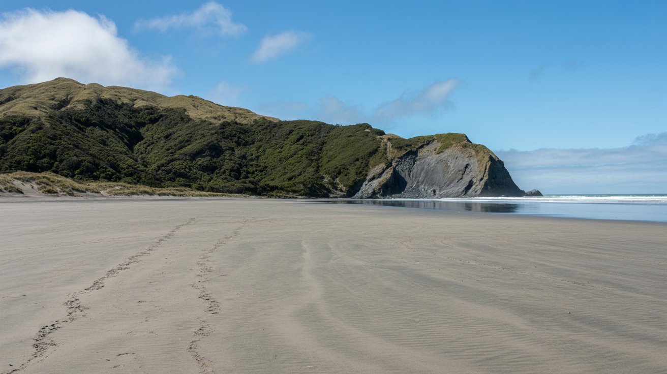 Stunning photograph taken of the Lake Wainamu Sand Dunes & Falls Loop walk in Bethells Beach, New Zealand on a bright sunny day.