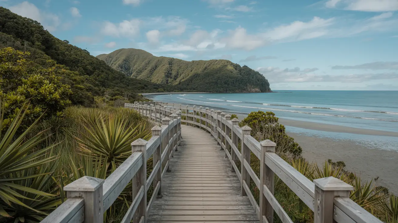 Stunning photograph taken of the Kaitoke Hot Springs Walk in Great Barrier Island, New Zealand on a bright sunny day.