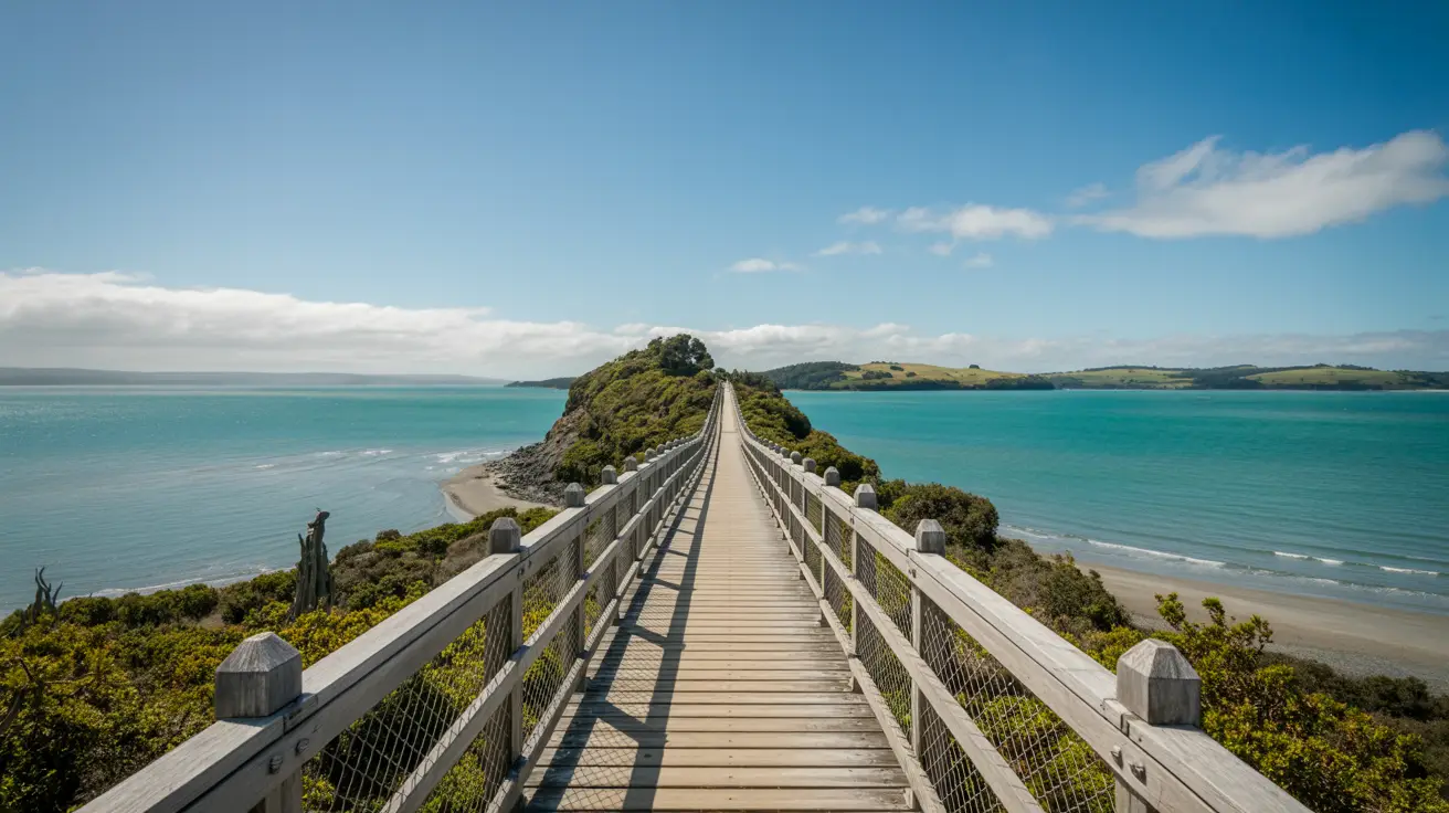 Stunning photograph taken of the Motutapu Island Walkway walk in Motutapu Island, New Zealand on a bright sunny day.