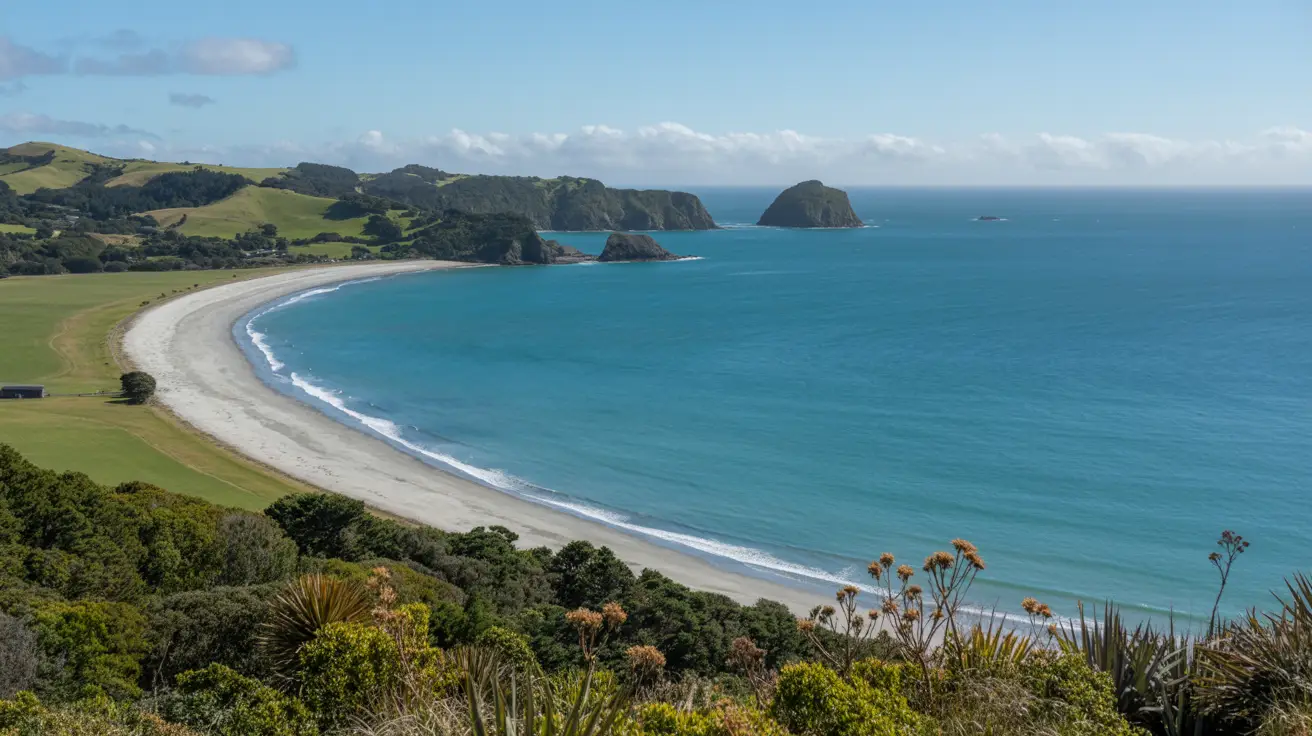 Stunning photograph taken of the Long Bay to Okura Track walk in Long Bay to Okura, New Zealand on a bright sunny day.