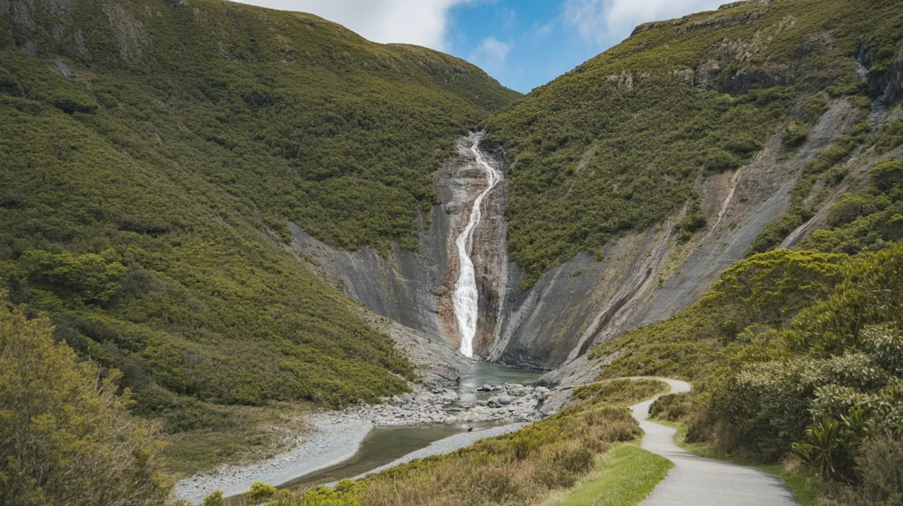 Stunning photograph taken of the Lucas Waterfall Loop walk in Albany, New Zealand on a bright sunny day.