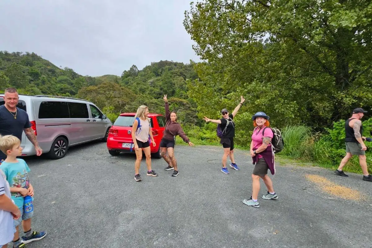 ECC by Evana gym group with adults and kids at Pohuehue Reserve car park ready to start Beverley Price Loop Track walk