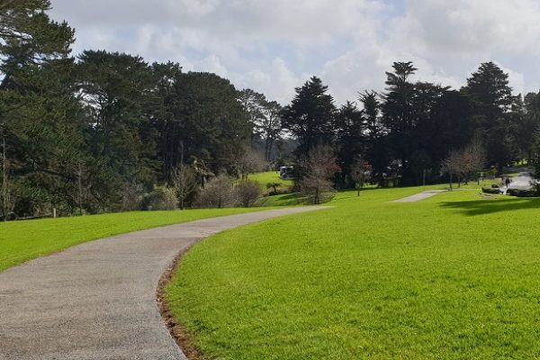 Unsworth walkway with grass, bush and activities